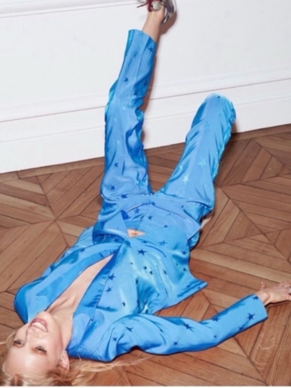 Zadig & Voltaire Blue Star-Print Satin Jacquard Pomelo Trouser Pants